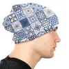 Berety niebieskie portugalskie płytki zima ciepłe kobiety mężczyźni dzianiny czapki unisex dla dorosłych czaszki czapki czapki portugal azulejo kwiatowy maska ​​kwiatowa