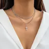 Pendant Necklaces KunJoe Silver Color Full Rhinestone Cross Necklace For Women Choker Jewelry Collar On The Neck Party Ladies Accessories