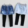 Retail Girls denim skirts Leggings fake two sweatpants trousers Tights Kids Designer sweat pants Children boutique clothing2657941