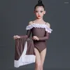 Bühnenkleidung Mädchen Rüschenärmel Latin Dance Kleid Fransen Kleider Kinder Performance Kleidung Wettbewerb SL7295