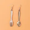 Dangle Earrings 2024 Vintage Silver Color Creative Cutlery Fork Spoon Pendant For Women Fashion Boho Female Simple Long Jewelry Gift