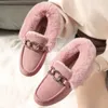 Casual Shoes Cotton Woman Mwtal Chain Decoration Fur Flats Socofy Warm Plush Moccasins Ladies Slip On Loafers Furry Creeperss563