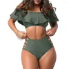 Costume da bagno da donna Costume da bagno super elastico Elegante bikini con spalle scoperte con fascia a vita alta 2 pezzi push up per le donne sexy