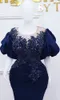 2024 Plus Size Arabic Aso Ebi Royal Blue Mermaid Prom Dresses Lace Pärled Crystals Evening Formal Party Second Reception Birthday Engagement Gowns Dress