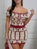 Work Dresses Sexy Geometric Print Two-piece Set Off Shoulder Short Sleeve Top High Waist Slim Skirt Outfits Women's Clothing