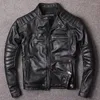 Kurtki myśliwskie Krótki stojący kołnierz Slim Fit Motorcycle Top Layer Cowhide Kurtka na zewnątrz jazda na nartach Travel Płaszcz Ogon