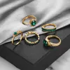 Cluster Rings KISSWIFE 5Pcs/Set Vintage Green Gem Set For Women Girls Gold Color Metal Zircon Finger Elegant Female Jewelry 2024