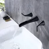 Bathroom Sink Faucets Gold Or Black Wall Mounted Brass Faucet High Quality Copper Two Handle Three Hole Basin Mixer Waterfall Tap