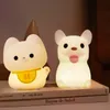 LED Night Lights Cute Cat Dog Soft Silicone Lamp Rechargeable Dimmable Bedside Decor Kids Baby Rabbit Nightlight Birthday Gifts 240227
