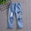 Kids Girls Denim Jeans Pants Spring Autumn Trousers Elastic Waistband Tassel Hem Bellbottom Style Long 90130 240227