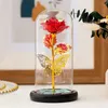 Decorative Flowers Eternal Flower Glass Cover Rose Glowing Gold Foil Christmas Valentine's Day Gift Wedding Stuff Party Room Decorations