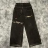 JNCO Y2K Jeans for Men Hip Hop Graphic Baggy Retro Blue Jeans Pants Harajuku High Waist Wide Leg Trousers Streetwear 240228