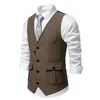 Men's Vests British Retro Vest Fashion Herringbone Coarse Tweed Pockets Suit Casual Vintage Gentleman Leisure Party Bar Banquet
