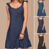 Casual Dresses Women Dress Bohemian Summer Denim Style Sundress Fashion Ruffles Hem Beach Holiday Mini O-Neck