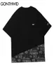 ゴンウィッドヒップホップTシャツストリートウェアバンダナペイズリーパターンパッチワーク短袖Tシャツ夏ファッションカジュアルコットントップC4153519