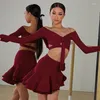 Stage Wear ZYM Latin Dance Clothes Girls Long SLeeves Short Tops Flower Skirt Performance Competition Dress Burgundy Black Kids 19550