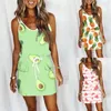 Abiti casual Sexy Avocado Stampa Senza maniche Spalline Abito Donna Estate Scollo a V Tunica Beach Mini Party Vestito estivo