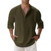 Spring and Autumn Mens Linen Long Sleeve Breathable Shirt Solid Color Casual Basic Cotton Tops Hemp 240226