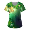 T-shirts pour femmes Femmes manches courtes col en V Tops de travail St. Patrick's Day Chemisier à quatre feuilles à la mode et minimaliste Top 2024 T-shirts