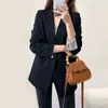 Женские костюмы, женский пиджак, корейский шикарный пиджак с длинным рукавом, черный офисный женский костюм, свободный роскошный дизайнерский костюм, пуговицы Mujer