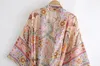 Boho Queens Mulheres Pavão Imprimir Manga Morcego Praia Boêmio Kimono Robe Senhoras V Neck Borla Verão Biquíni Cover-ups 240219