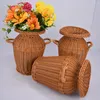 Vasos flor suporte imitação rattan vaso decorações de casamento tecido vidro plástico casa