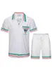 24ss Casablanca Camisas Casuais Masculinas Conjunto Estampado Moda Masculina Solta Praia Camisa Havaiana Shorts casablanc