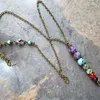 Chains 7 Chakra Necklace - Wire Wrapped Gemstone Pendant On Brass Chain