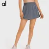 Alo Yoga Summer New umidade Wicking Tennis Skirt Rápida seca respirável Double em camadas anti -brilho feminino Salia de calças esportivas