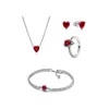 S925 Ensembles de bijoux authentiques en argent sterling Colliers Bracelet Bague Boucle d'oreille Femmes Zircon rouge avec boîte originale Cadeau d'anniversaire de Noël N032