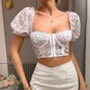 Spódnice Kobiet Bustier Top Top Krótki puff rękawy Kwiat gorsetu.