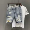 Herren Jeans Großhandel 2021 Koreanische Mode Männer Casual Bettler Loch Denim Shorts Marke Gedruckt Patch Ripped Kurze Hosen