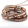 Charm Bracelets Fashion Women Jewelry Brown Leather Bracelet Handmade 5 Strands 4mm Natural Stones Wrap DropShippers
