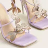 Fjäril Purple High Heeled Sandal Summer Casual fyrkantig tå Sandaler Kvinna Tunna klackar Ankelband Party Shoes 240301