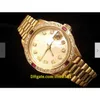 20 stijl vrijetijdskleding mechanisch automatisch 26 mm dames 18K geel goud president horloge wit MOP diamant Rubies251A