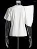 Kvinnors T -skjortor VGH Solid Minimalist Asymmetrical For Women Round Neck Puff Sleeve Casual Fashion Loose Shirt Female Clothing Style