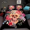 Ensembles de literie Ensemble de housse de couette Sugar Skull Couette douce gothique imprimée en 3D avec fermeture à glissière et 2 taies d'oreiller