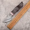 Damaskus Fixat Blade Knife VG10 Damascus Steel Blade Rosewood Handle EDC Knives Läder Mantel
