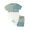 Clothing Sets Toddler Boy Summer Outfit Mamas Color Block Short Sleeve T-Shirt Top And Elastic Waist Shorts Clothes Set