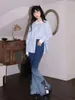 Kvinnors jeans harajuku för kvinnor vintage tunic flare hylsa byxor hög midja mode pantalon femme koreansk gradient y2k byxor