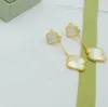 Designer Van Clover Stud Four Leaf Flower Internet celebrity Fashion Women Jewelry Gold Earrings Woman Luxury High Quality Accessories For dinner Party Earing 433
