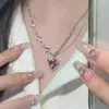 Pendant Necklaces Gothic Pink Heart Necklace Y2K Purple Zircon Punk Grunge Cross For Women Jewelry Accessories