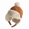 Berets Winter Kids Baby Boy Girl Russia Hat Fur Ball Ear Thicken Warm Cap With Plush Children's Flying 1 2 3 4 Years Bomber Hats