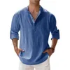 Spring and Autumn Mens Linen Long Sleeve Breathable Shirt Solid Color Casual Basic Cotton Tops Hemp 240226