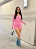 Streetwear Women s Outfits Rompers Jumpsuit Summer Long Sleeve Fitness Backless Bodycon Red Pink Romper Playsuits 240301