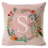 Housse de coussin avec lettres roses, taie d'oreiller en lin, décorative pour canapé, style nordique, pour la maison, 45x45cm