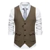 Men's Vests British Retro Vest Fashion Herringbone Coarse Tweed Pockets Suit Casual Vintage Gentleman Leisure Party Bar Banquet