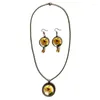 Hänge halsband glas tid pärla örhänge halsband smycken set chain sunfolower enkel uttalande retro vintage unikt