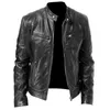 Motorcycle Jacket Mens Slim Fit ShortCoat Collar PU Jackets Winter Autumn Zipper Stand Windproof Leather Coat 240229