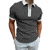 Polos masculinos de luxo combinando roupas polo camisas de golfe casual xadrez manga curta t masculino turn-down colarinho com zíper camisa topos